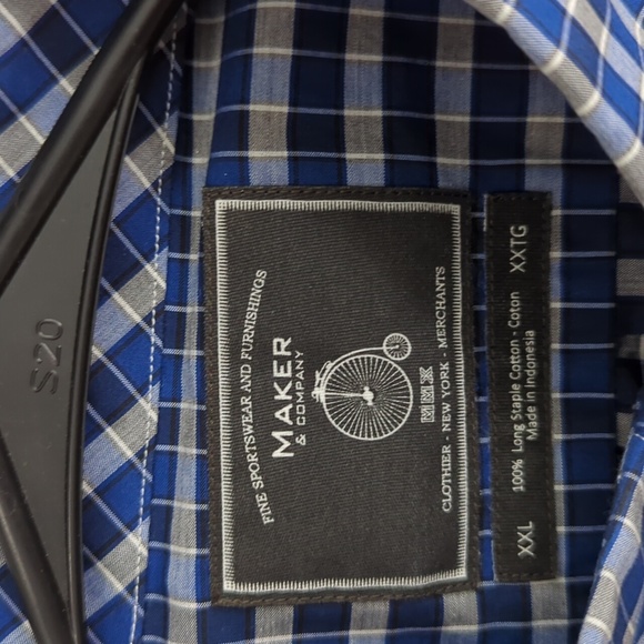 Men's Maker & Company Blue Multi-colored Plaid Dress Shirt Size XXL - Picture 3 of 5